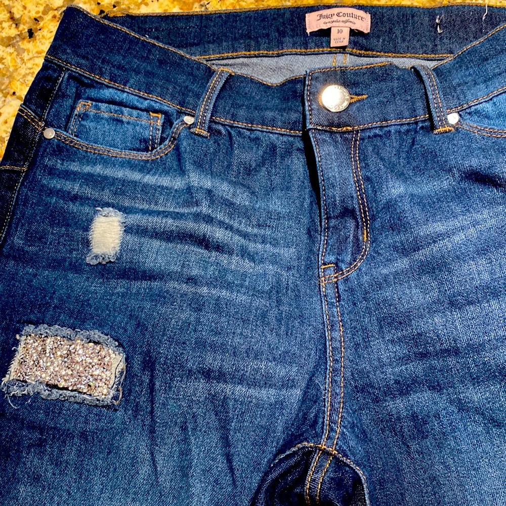 Juicy couture distressed sparkle ankle jeans